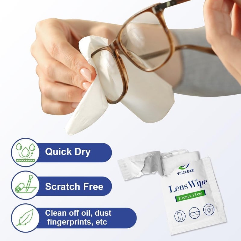 VisClear Lens Wipes for Eyeglasses, 200 Counts, Extra Moist Individually Wrapped Eyeglass Cleaner Wipes, Safe from Scratches and Streak, Glass Wipes for Eyeglasses, Camera Lens & Electronic Screens - Image 2